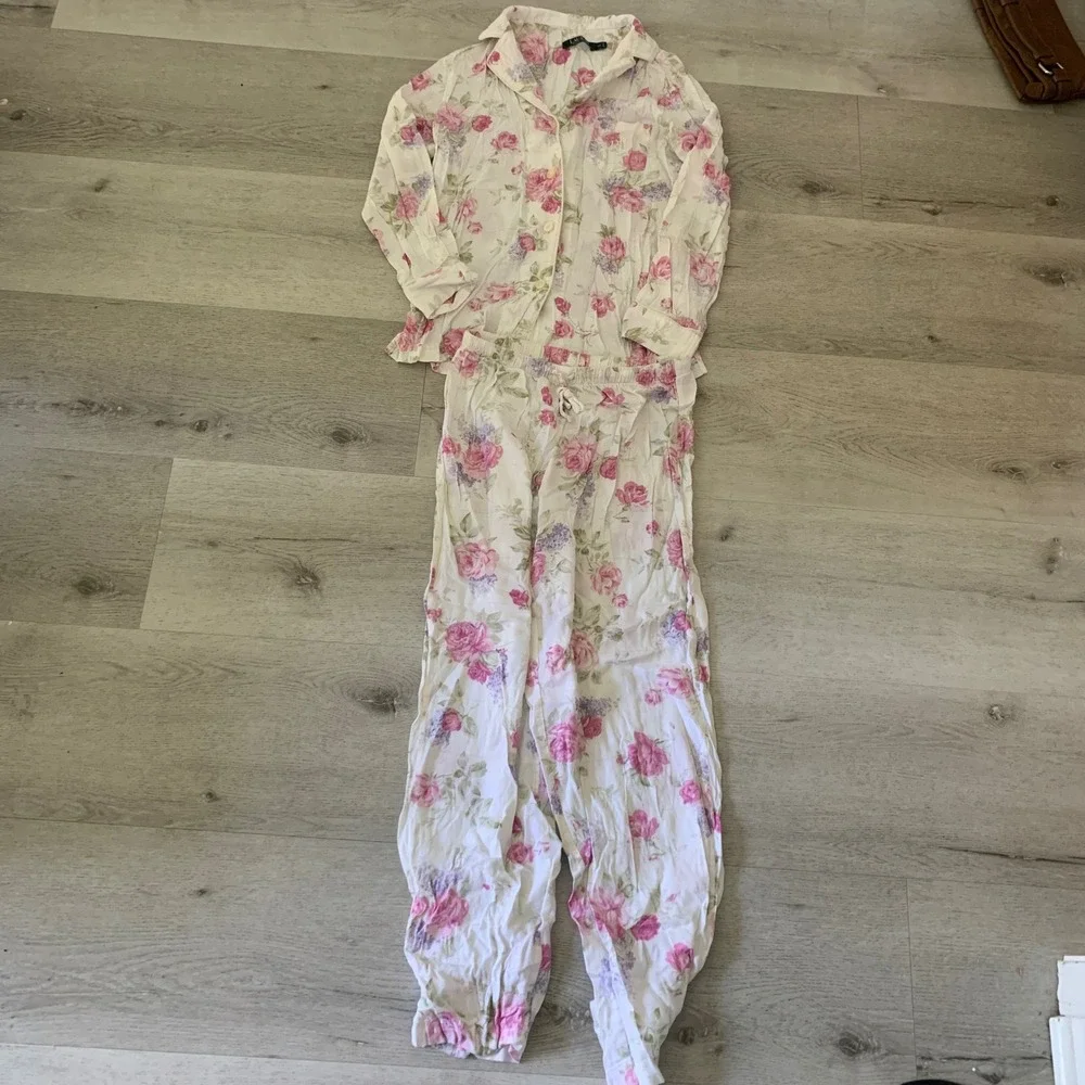Lauren Ralph Lauren Floral Pajama Set Pink Purple White Cotton Blend XS